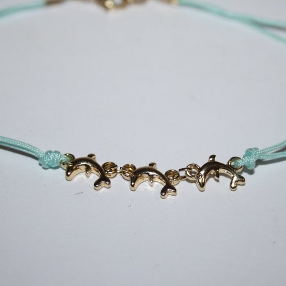 Beautiful blue and gold dolphin ankle bracelet 9-10" - Picture 2 of 4